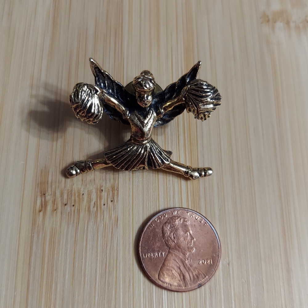 Camco Vintage Textured Gold Tone Cheerleader Pin